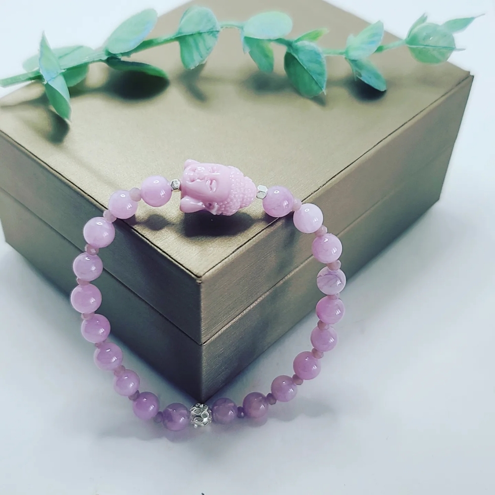 Kunzite Buddha charm bracelet